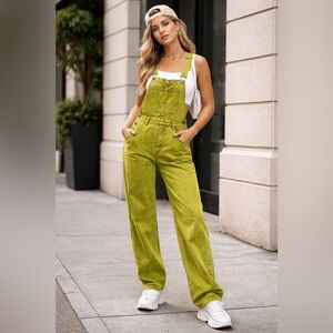 Free People We The Free Ziggy Overalls Size 8 Lime Green Utility Relaxed Fit